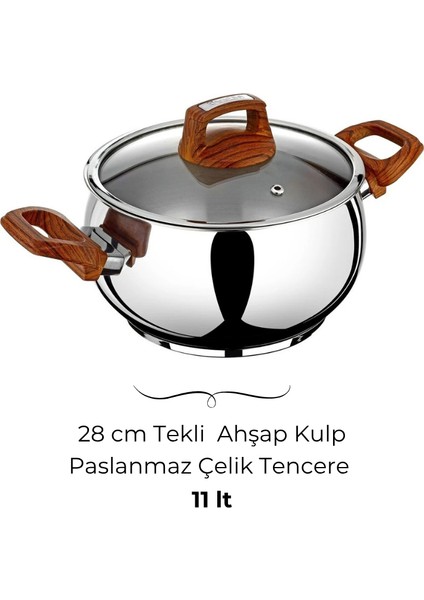 Lale 28cm Ahşap Kulplu Tekli Çelik Tencere fiyatları