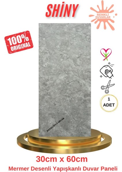 BS1753 Kendinden Yapışkanlı 1ADET 30X60CM Mermer Desenli Esnek Karavan Banyo Wc Duvar Kaplama Paneli