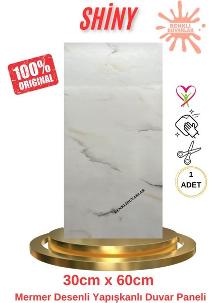 BS1767 Kendinden Yapışkanlı 1ADET 30X60CM Mermer Desenli Esnek Karavan Banyo Wc Duvar Kaplama Paneli