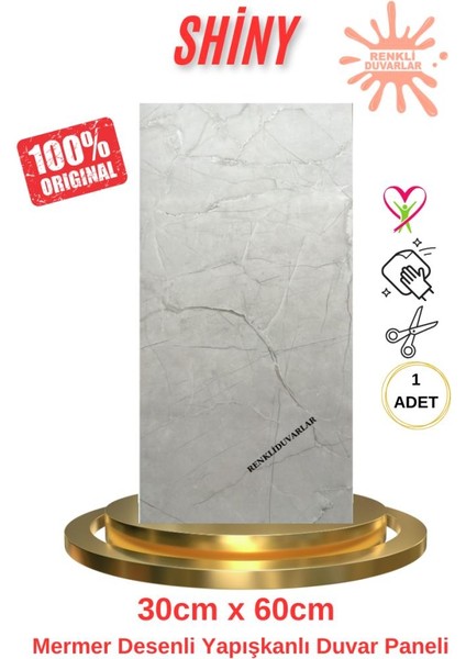 BS1725 Kendinden Yapışkanlı 1ADET 30X60CM Mermer Desenli Esnek Karavan Banyo Wc Duvar Kaplama Paneli