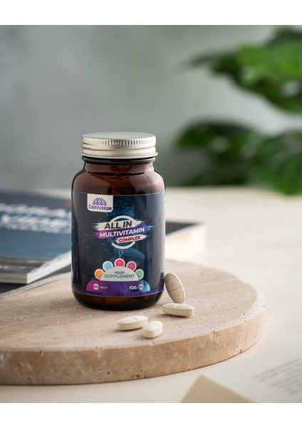 All In Multivitamin Complex | 60 Tablet (Kalsiyum, Demir, Çinko, D3, B12, C, B3, E, B5, A, B6, B1, B2, D-Biotin, Manganez, Bakır)
