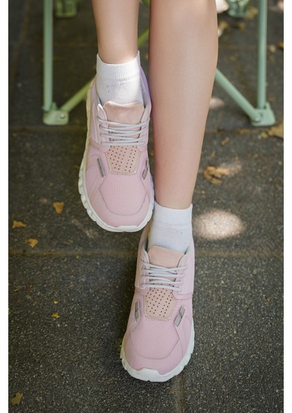 Kadın Sneaker Eva Taban Örgü Triko Koşu Ve Yürüyüş Spor Ayakkabı Renvis Pudra