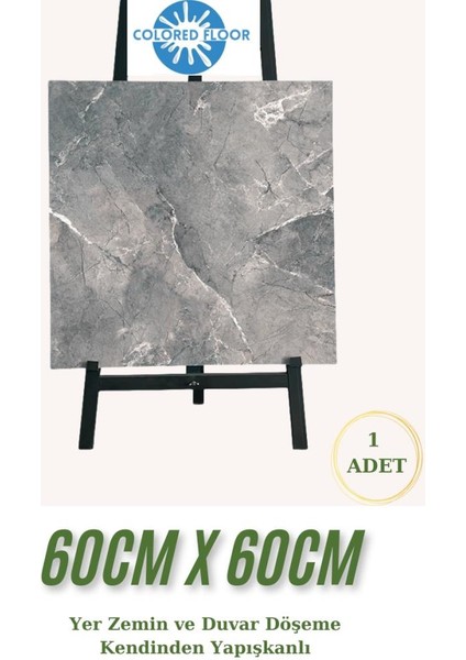 Yapışkanlı Yer Zemin Ve Duvar Kaplama Paneli Arkası Kauçuklu 60x60cm Banyo Salon Floor Pvc Panel 617