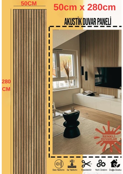 50X280CM Kula Kahverengi Akustik Duvar Paneli 3mm Keçe ve 8mm Mdflam Salon Ofis Duvar Çıtası Lambiri