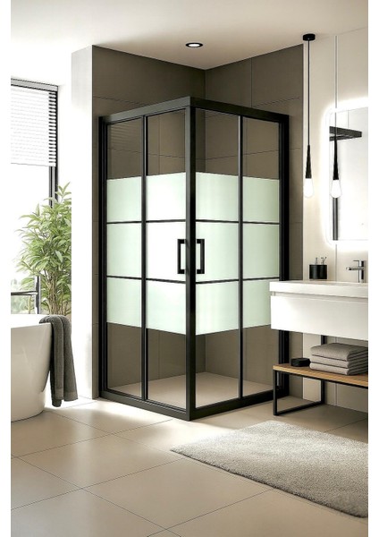 Duşakabin Kare Siyah Kumlama Box Desen 5mm Yükseklik 190cm