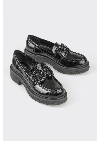 Siyah Deri Kadın Loafer