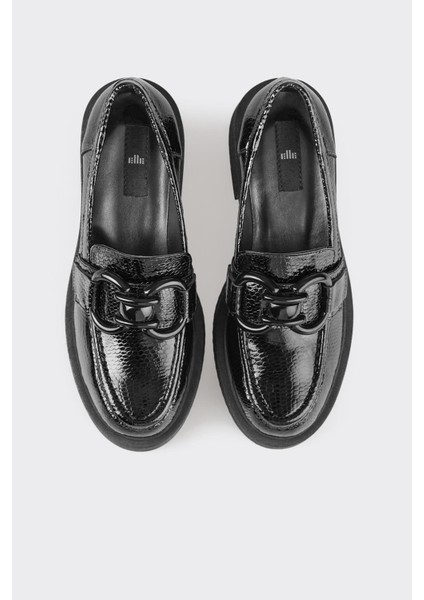 Siyah Deri Kadın Loafer