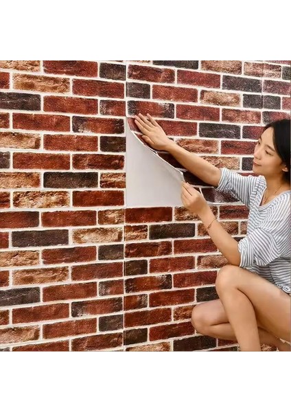 Kendinden Yapışkanlı Çok Renkli Taş Tuğla Desen Salon Ofis Duvar Kağıdı Paneli 70X35CM 1 Adet W149
