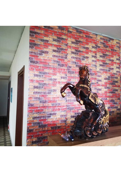 Kırmızı Siyah Çok Renkli Tuğla Ev Ofis Kendinden Yapışkanlı Duvar Paneli Kağıdı NW62 70X38CM 1 Adet
