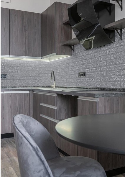 Gri Silinebilir Kendinden Yapışkanlı Duvar Kağıdı Esnek Köpük Panel 3D Tuğla Desen 35X38CM 1 Adet