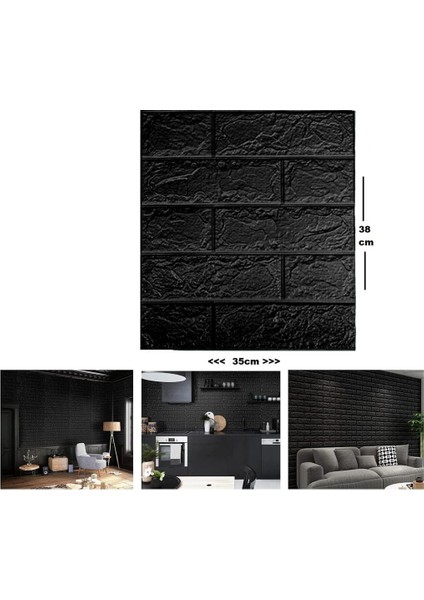 Siyah Silinebilir Kendinden Yapışkanlı Duvar Kağıdı Esnek Panel 3D Tuğla Desen 35X38CM 1 Adet