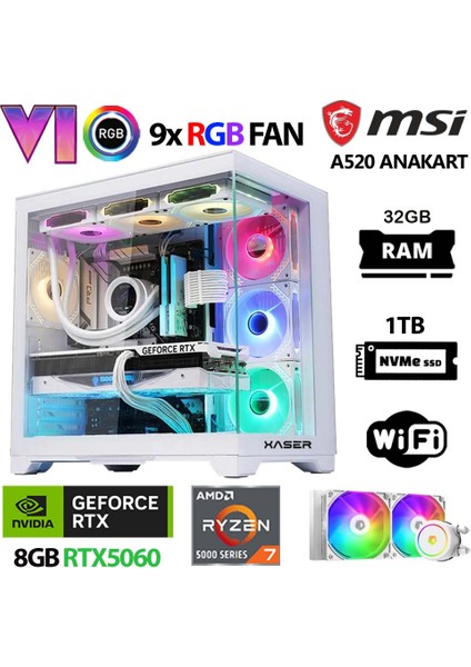 Sword X60 Ryzen 7 5700X 32GB Ram 1tb M.2 Nvme SSD 8gb RTX5060 Sıvı Soğutmalı Oyuncu Bilgisayarı