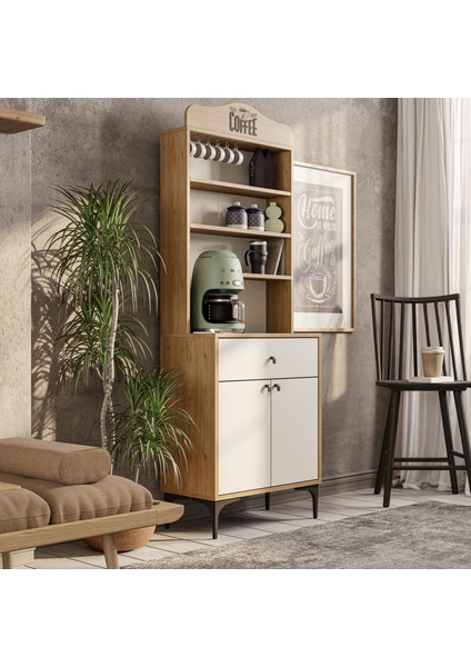 5204 Sıesta 69 cm Kahve Köşesi Çok Amaçlı Dolap 2 Kapaklı 1 Çekmeceli Kiler Mutfak Dolabı Sepet - Beyaz fırsatları