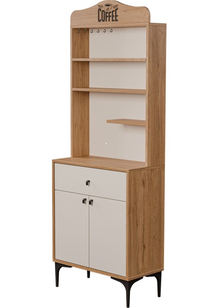 5204 Sıesta 69 cm Kahve Köşesi Çok Amaçlı Dolap 2 Kapaklı 1 Çekmeceli Kiler Mutfak Dolabı Sepet - Beyaz