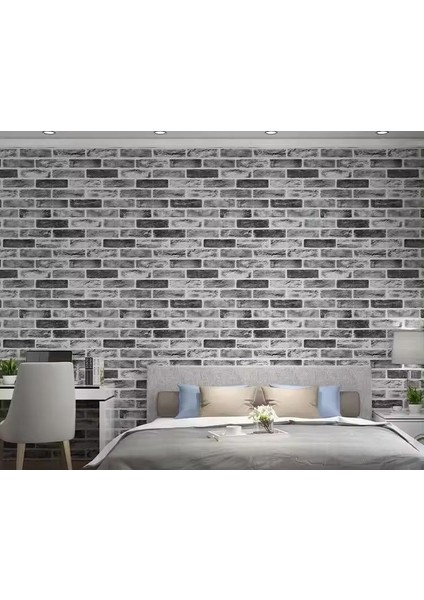 70X70CM 1 Adet Yapışkanlı Dekoratif Tuğla Desen Gri Tv Arkası Salon Ofis Duvar Kağıdı Paneli NW169