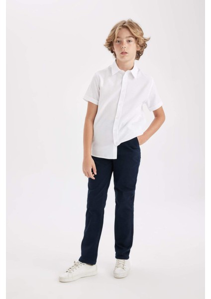 Erkek Çocuk Düz Paça Beli Lastikli Cepli Lacivert Basic Düz Gabardin Okul Pantolonu T8850A624AU