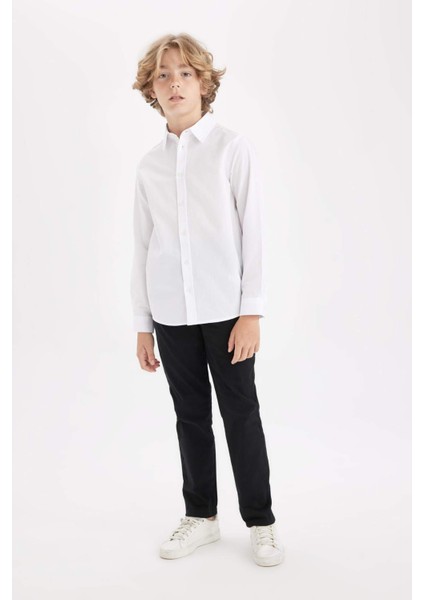 Erkek Çocuk Düz Paça Beli Lastikli Cepli Basic Düz Siyah Gabardin Okul Pantolonu T8850A624AU