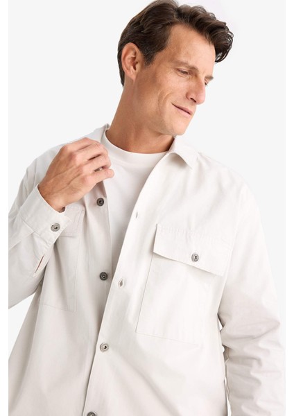 Oversize Geniş Kalıp Polo Yaka Twill Uzun Kollu Gömlek Ceket C2896AX24SP