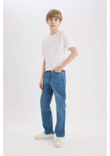 Erkek Çocuk Straight Fit Düz Paça Basic Düz Jean Pantolon D6475A825SM
