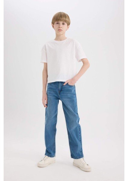 Erkek Çocuk Straight Fit Düz Paça Basic Düz Jean Pantolon D6475A825SM