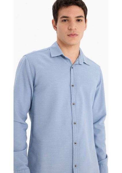 Slim Fit Dar Kesim Pamuklu Basic Düz Uzun Kollu Gömlek A4644AX25SP