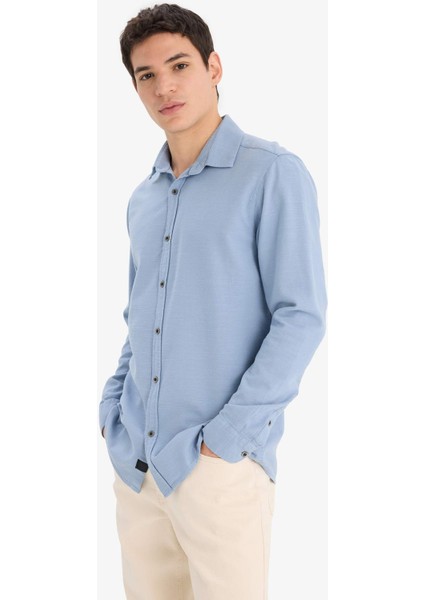 Slim Fit Dar Kesim Pamuklu Basic Düz Uzun Kollu Gömlek A4644AX25SP modelleri