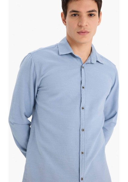 Slim Fit Dar Kesim Pamuklu Basic Düz Uzun Kollu Gömlek A4644AX25SP fırsatları