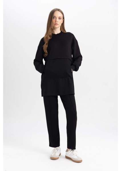 Regular Fit Rahat Kalıp Basic Düz Fitilli Çift Cepli Casual Siyah Pantolon B0044AX24AU