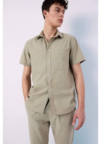 %100 Pamuk Regular Fit Yazlık Polo Yaka Keten Görünümlü Kısa Kollu Gömlek D7551AX25SP modelleri