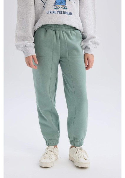 Kız Çocuk Beli Paçası Lastikli Cepli Basic Düz Kalın Jogger Eşofman Altı D3840A824WN