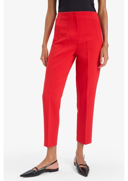 Crop Klasik Kumaş Pantolon Carrot Fit Fermuarlı Yüksek Bel Basic Düz Dar Paça C2466AX24AU