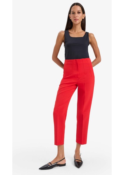 Crop Klasik Kumaş Pantolon Carrot Fit Fermuarlı Yüksek Bel Basic Düz Dar Paça C2466AX24AU