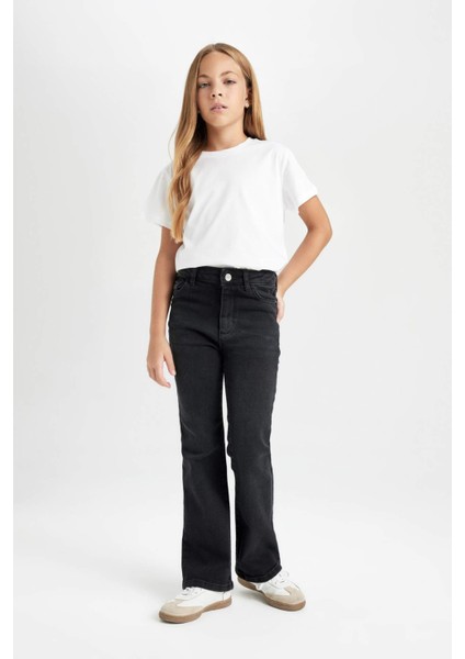Kız Çocuk Flare Fit İspanyol Paça Cepli Siyah Jean Pantolon C8535A824AU fiyatları
