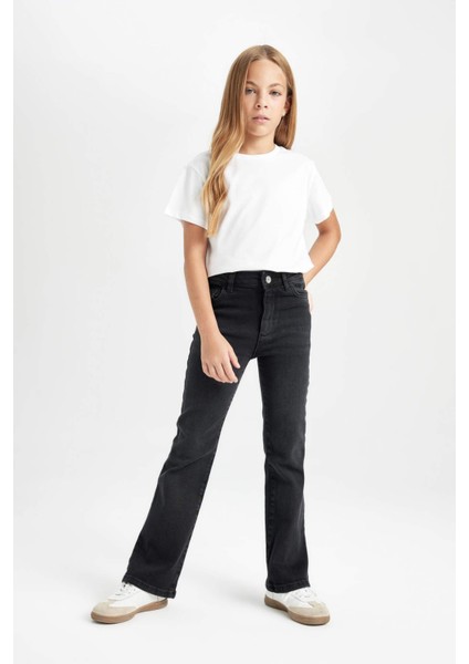 Kız Çocuk Flare Fit İspanyol Paça Cepli Siyah Jean Pantolon C8535A824AU modelleri