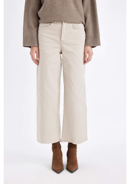 Culotte Gabardin Pantolon Yüksek Bel Basic Düz Cepli Geniş Bol Paça C7535AX24AU