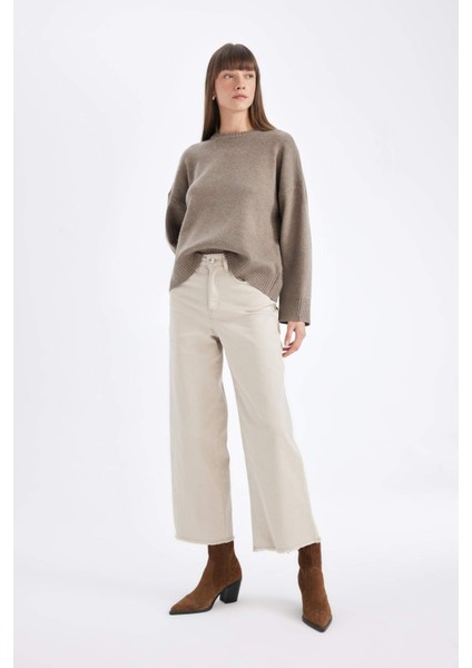 Culotte Gabardin Pantolon Yüksek Bel Basic Düz Cepli Geniş Bol Paça C7535AX24AU