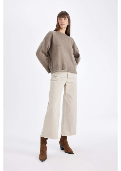 Culotte Gabardin Pantolon Yüksek Bel Basic Düz Cepli Geniş Bol Paça C7535AX24AU