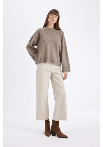 Culotte Gabardin Pantolon Yüksek Bel Basic Düz Cepli Geniş Bol Paça C7535AX24AU
