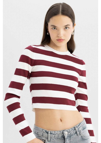 Coool Slim Fit Dar Kesim Çizgili Bisiklet Yaka Triko Kazak X6888AZ24WN
