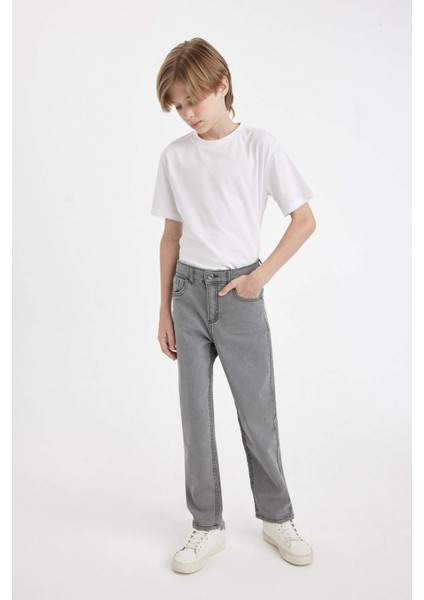 Erkek Çocuk Straight Fit Düz Paça Cepli Gri Basic Düz Jean Pantolon C3697A824WN