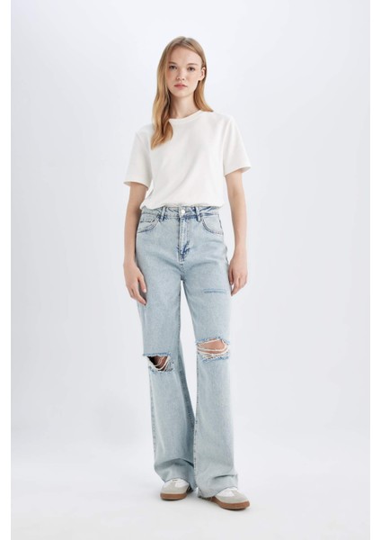 90's Wide Leg Yırtık Detaylı Yüksek Bel Paça Ucu Kesik Uzun Jean Yıkamalı Pantolon C2395AX24SP modelleri