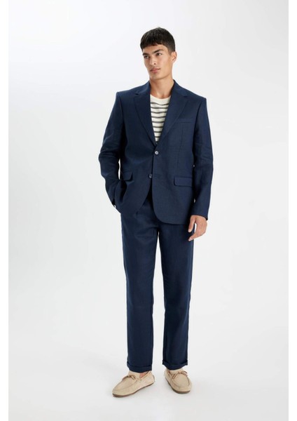 %100 Keten Normal Kesim Crop Duble Paça Yazlık Kumaş Pantolon C1826AX24SM