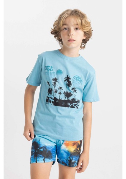 Erkek Çocuk Palmiye Desenli Deniz Şortu C3598A824HS modelleri