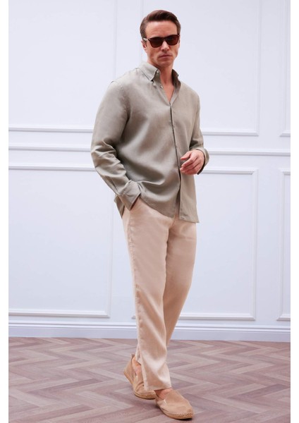 %100 Keten Relax Fit Rahat Kesim Düz Paça Yazlık Pantolon C1117AX24SM