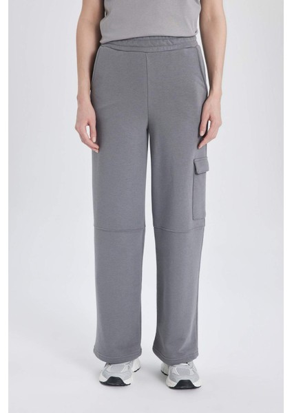 Wide Leg Geniş Bol Paça Eşofman Altı Beli Lastikli Kargo Cepli Basic Düz C0120AX24SP