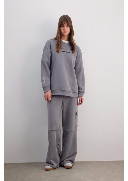 Wide Leg Geniş Bol Paça Eşofman Altı Beli Lastikli Kargo Cepli Basic Düz C0120AX24SP fiyatları