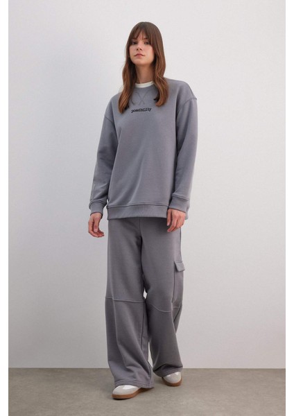 Wide Leg Geniş Bol Paça Eşofman Altı Beli Lastikli Kargo Cepli Basic Düz C0120AX24SP modelleri