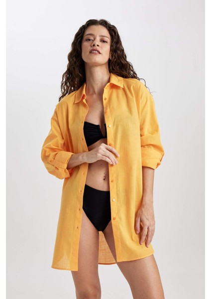 Regular Fit Pamuklu Plaj Gömleği-Fall in Love W8241AZ24SM fırsatları