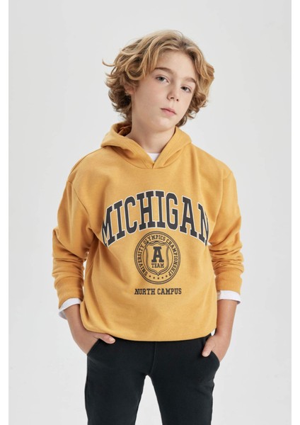 Erkek Çocuk Oversize Geniş Kalıp Kapüşonlu Baskılı Sweatshirt B7104A824SP