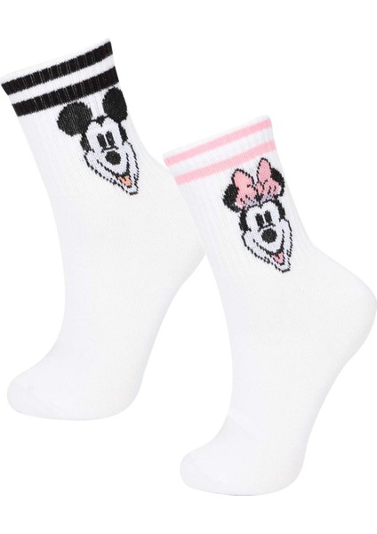 Kadın Disney Mickey & Minnie 2'li Pamuklu Soket Çorap B8765AXNS